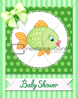 cute baby fish card draw vector