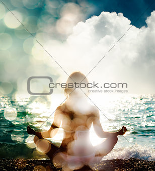 Woman Practicing Yoga on Nature Background
