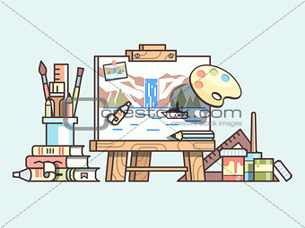 Easel and painting supplies