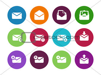 Email circle icons on white background.