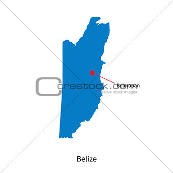 Detailed vector map of Belize and capital city Belmopan