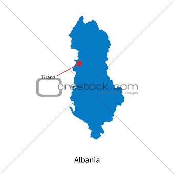 Detailed vector map of Albania and capital city Tirana