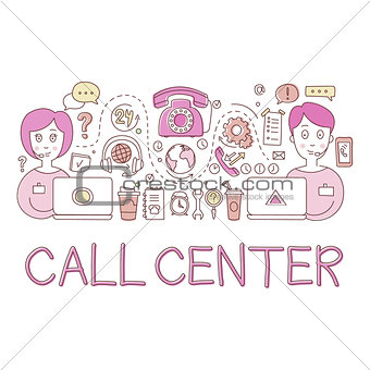 Call Center Work Elements Creative Sketch Infographic