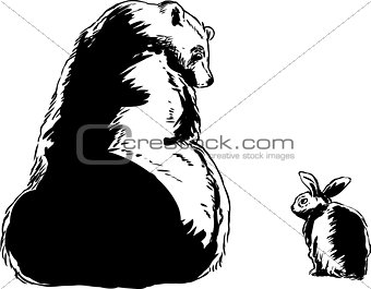 Outlined brown bear and little rabbit