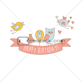 Birds On Happy Birthday Party Banner