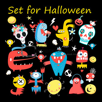 Set vector colored monsters