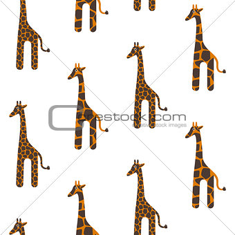 Giraffe cute vector seamless pattern. Safari animal texture stains background.