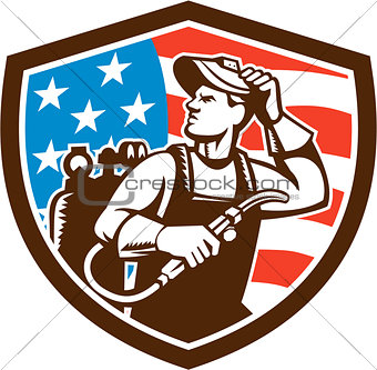 Welder Looking Side USA Flag Crest Retro