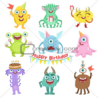 Sweet Monsters Happy With Birthday Party Objects