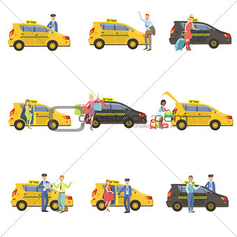 Taxi, Drivers And Their Clients Set