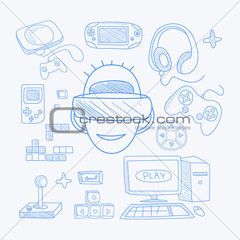 Vidoe Game Related Objects Set With The Gamer