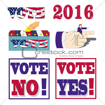 American presidential election 2016 badges and vote labels.