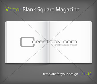 Blank of open square book with cover on grey background. Template