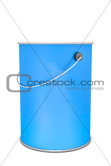 a blue paint bucket