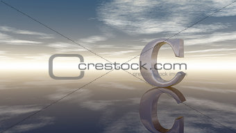 metal uppercase letter c under cloudy sky - 3d rendering