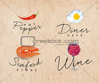 Watercolor label seafood kraft