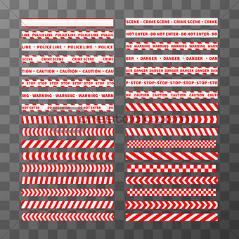 Big set of different seamless red and white caution tapes