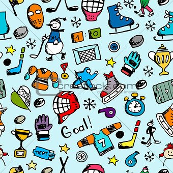 Hockey seamless pattern, sketch for your design