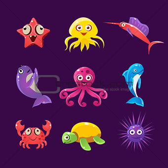Baby Sea Creatures, Vector Illustration Set