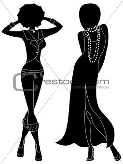 Attractive female two silhouettes 