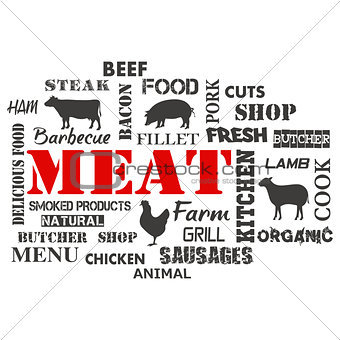 Meat. Text set of butcher