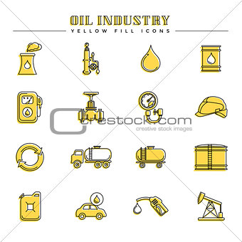 Oil industry and energy, yellow fill icons
