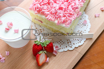 Pink Strawberry Cake with Milk and fresh StrawberryPink Strawberry Cake with Milk and fresh Strawberry