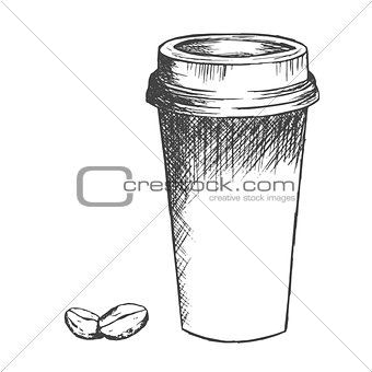 Take away coffee cup and beans sketch