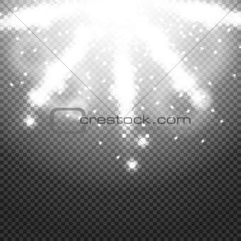 Shiny sunburst of sunbeams on the abstract sunshine background and transparency. Vector illustration.
