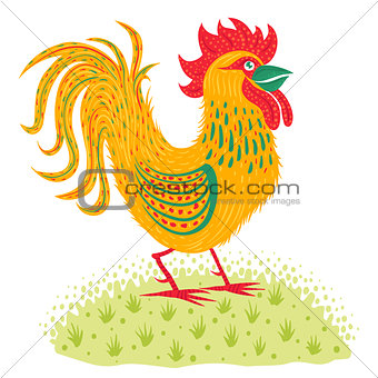 Colorful rooster on grass