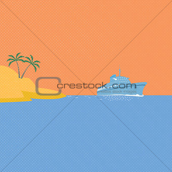 Cruise ship, tropical island and blue ocean