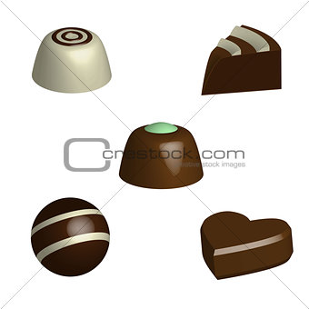 Set of chocolate pralines in 3D