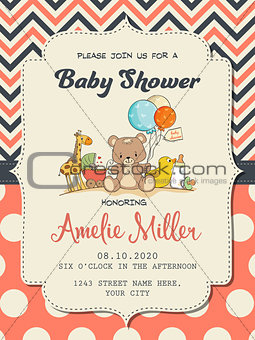 Beautiful baby girl shower card with toys
