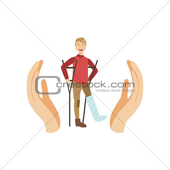Man On Crouches Protected By Two Palms
