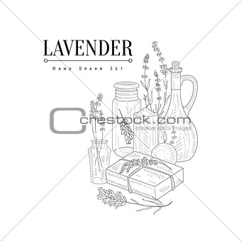 Lavender Natural Cosmetics Hand Drawn Realistic Sketch