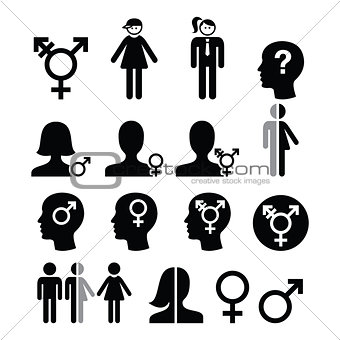 Transgender symbol, gender dysphoria, transsexual concept icons set