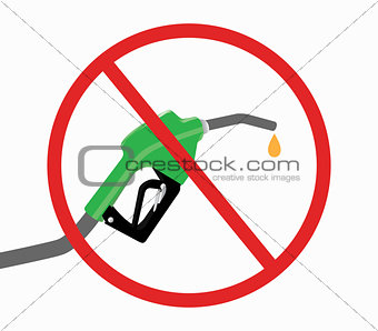 fuel pump with ban or stop icon and drop gasoline with white background