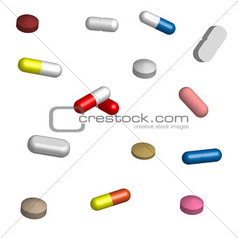 Set of pills for medication in 3D