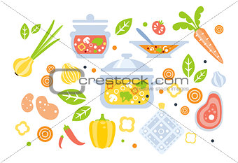Soup Preparation Set Of Ingredients Illustration