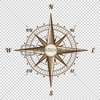 Vector Compass. Height Quality Illustration. Old Style. West, East, North, South. Wind Rose Simple Isolated
