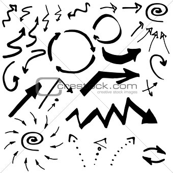Doodle ink, hand drawn pointers, arrows and other signs. Vector image