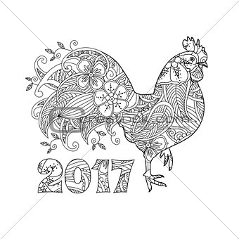 Stylish cock, or rooster and number 2017