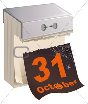 October 31 Halloween. Black Sheet tear off calendar