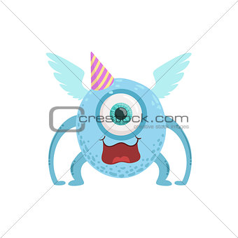 Blue Winged Friendly Monster In Party Hat