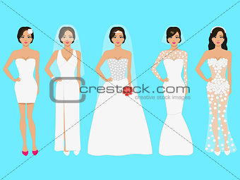 Vector illustration of a set of wedding dresses