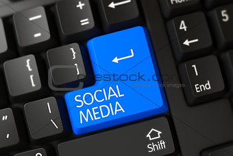 Blue Social Media Button on Keyboard. 3D.