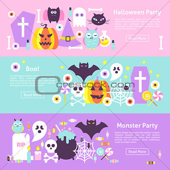 Trendy Halloween Web Horizontal Banners