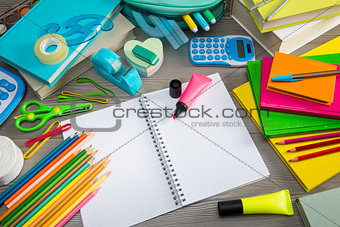 Notebook with colorful stationery