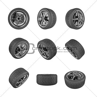 Tires in perspective on white background