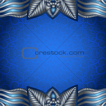 Blue frame with vintage silvery pattern 